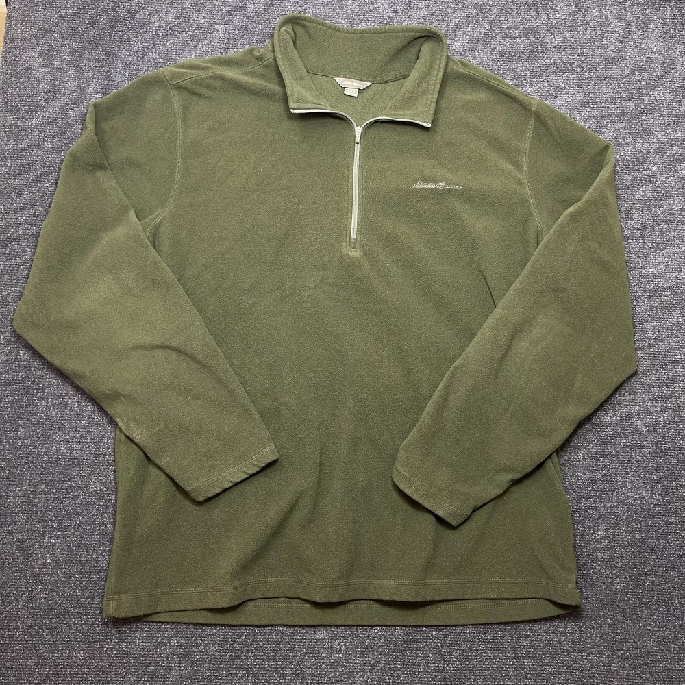 Eddie Bauer Sweater Mens XLT Green 1/4 Zip Fleece Mock Neck Pullover Outdoor Top